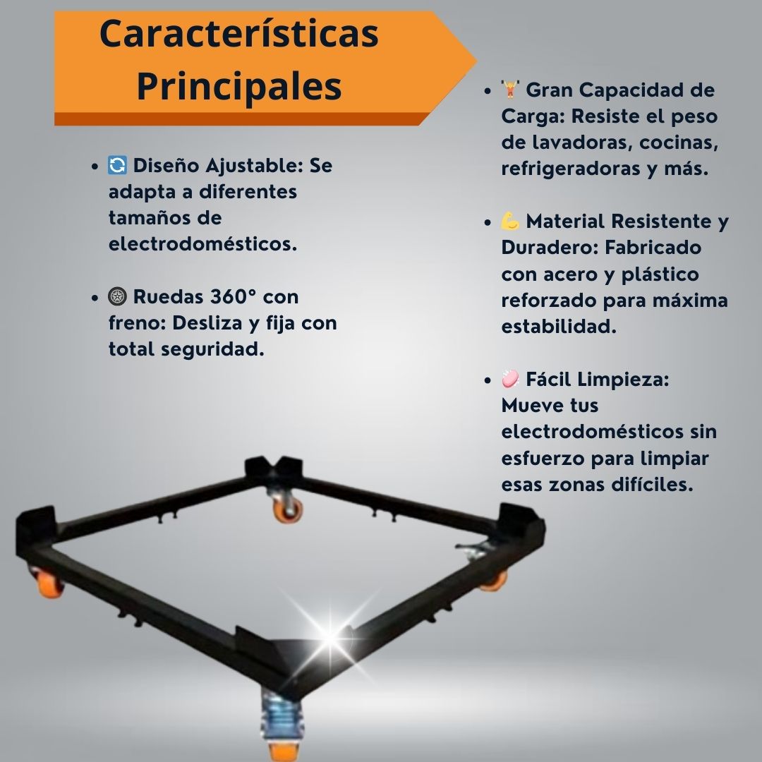 Base de Metal con Ruedas y Freno hasta 300Kg Para Todo Uso