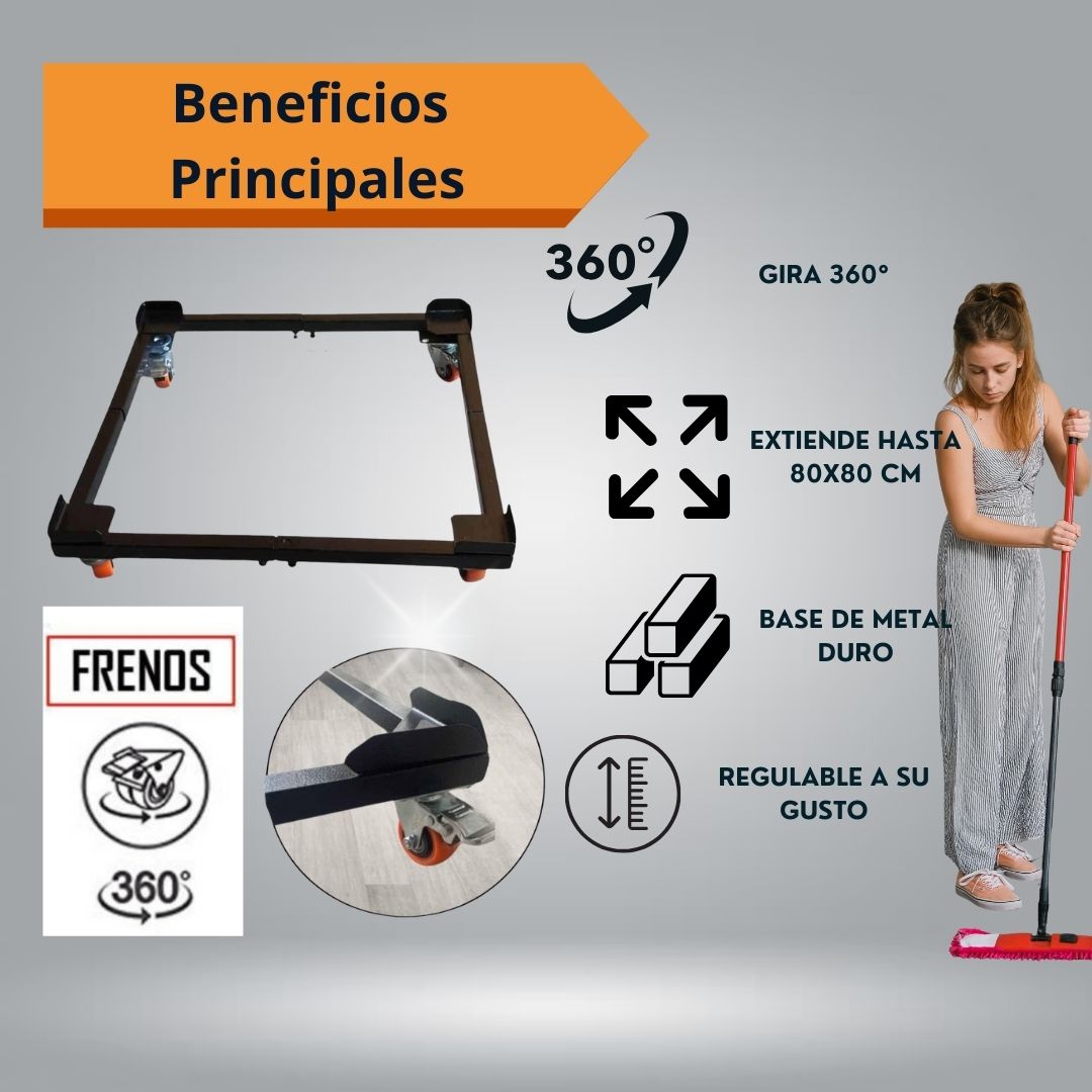 Base de Metal con Ruedas y Freno hasta 300Kg Para Todo Uso