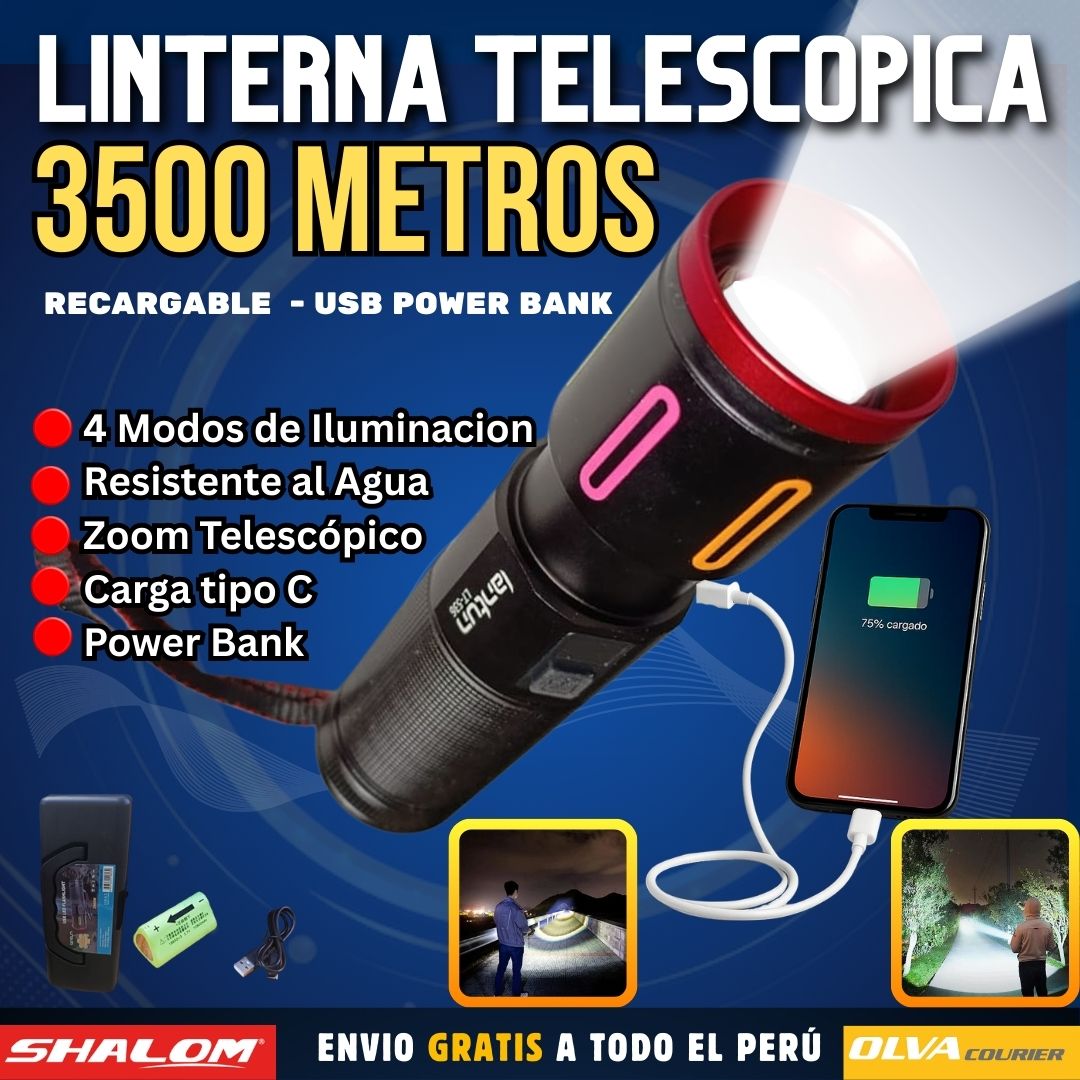 Linterna Telescópica Super Potente🔦 Power Bank🔋