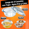 Juego de 3 Cazuelas con Tapa - Apto Frío y Calor