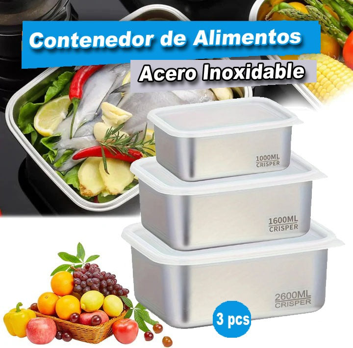 Juego de 3 Contenedores para Alimentos de Acero Inoxidable S304