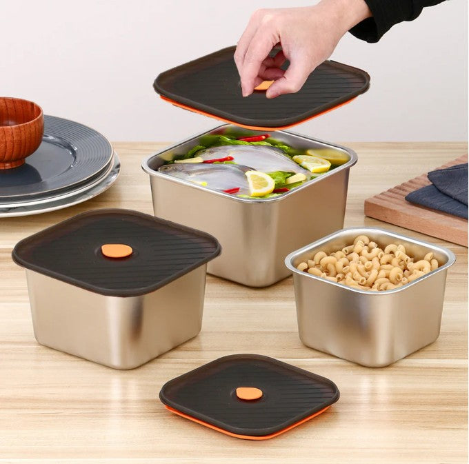 3 Contenedores Premium de Acero Inoxidable