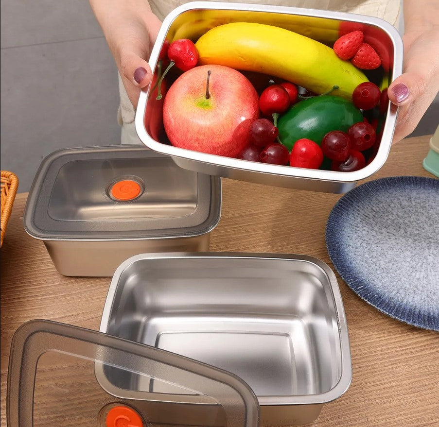 3 Contenedores Premium de Acero Inoxidable